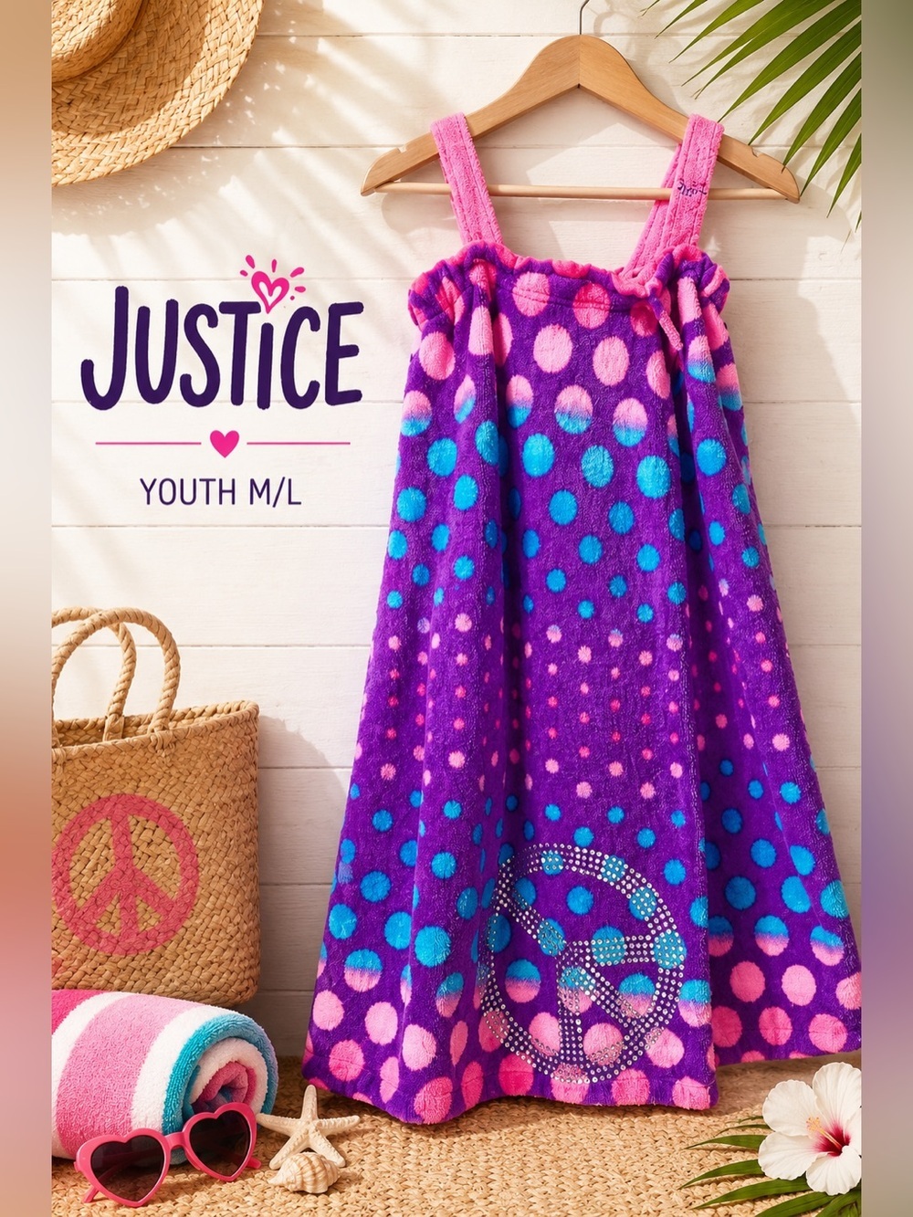 Justice Peace Sign Polka Dot Towel Cover-Up Youth M/L